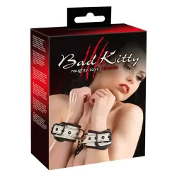 Наручники на цепочке Bad Kitty Handcuffs - черный с белым