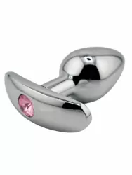 Серебряная анальная пробка для ношения с нежно-розовым кристаллом (Small)