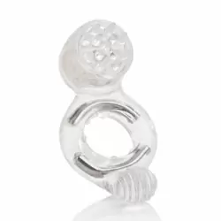 Эрекционное кольцо с двойной стимуляцией для клитора и мошонки Calexotics Instant Activation Triple Point Enhancement System – белый