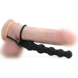 Ребристая насадка для двойного проникновения Beaded Dual Penetrator - Black, 14,5 см, силикон, черный