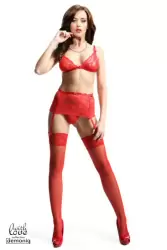 Кружевной комплект с высоким поясом Demoniq Blanka красного цвета – S