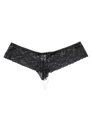 Трусики-тонг Coquette с жемчужной нитью – черный