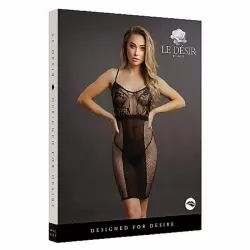 Миниплатье на бретельках Knee-Length Lace and Fishnet Dress, черное - S/XL