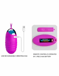 Ребристое виброяйцо PrettyLove Jessica, с пультом Д/У, 7,5 см, 12 режимов, фиолетовый