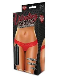 Кружевные трусики-тонг с вибрацией – красный, S/M