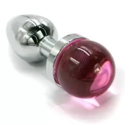 Маленькая алюминиевая анальная пробка Kanikule Small с украшением на основании – серебристый с розовым