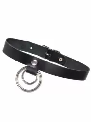 Чокер-ошейник Pecado BDSM, кольцо в кольце, натуральная кожа, чёрный