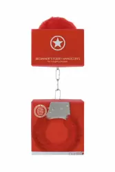 Металлические наручники с меховой обивкой Beginner's Handcuffs Furry (Красный)