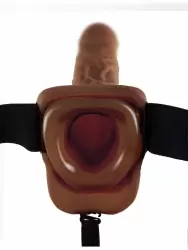 Реалистичный фаллопротез 9 Hollow Strap-On with Balls, полый, 24 см, ПВХ, коричневый