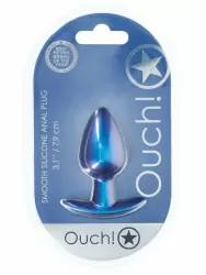 Гладкая анальная пробка Shots toys, 7,9 см, силикон, синий металлик