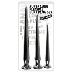 Набор длинных анальных пробок Super Long Flexible Butt Plug Set (черные)