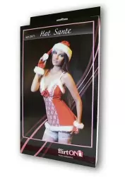 Игровой костюм Санта FlirtOn Hot Sante: платье, шапочка и перчатки – красный с белым, 46-48 р.