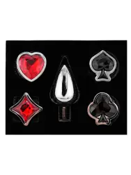 Набор из серебряной анальной пробки и четырех кристаллов в форме мастей (Small)