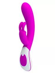 Изогнутый вибратор-кролик Harlan  G-spot, с ушками, 7 режимов, 22 см, силикон, розовый с белым