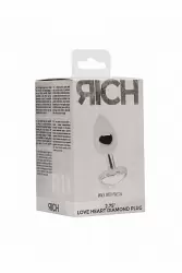 Серебряная анальная пробка с бриллиантовым кристаллом в форме сердца - 2,7 см.