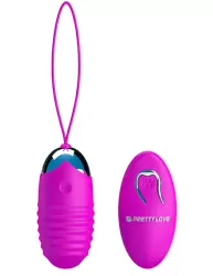 Ребристое виброяйцо PrettyLove Jessica, с пультом Д/У, 7,5 см, 12 режимов, фиолетовый