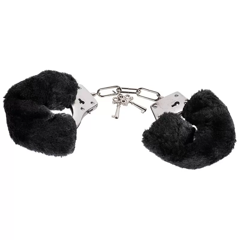 Металлические наручники Metal HandCuff с мехом – черные