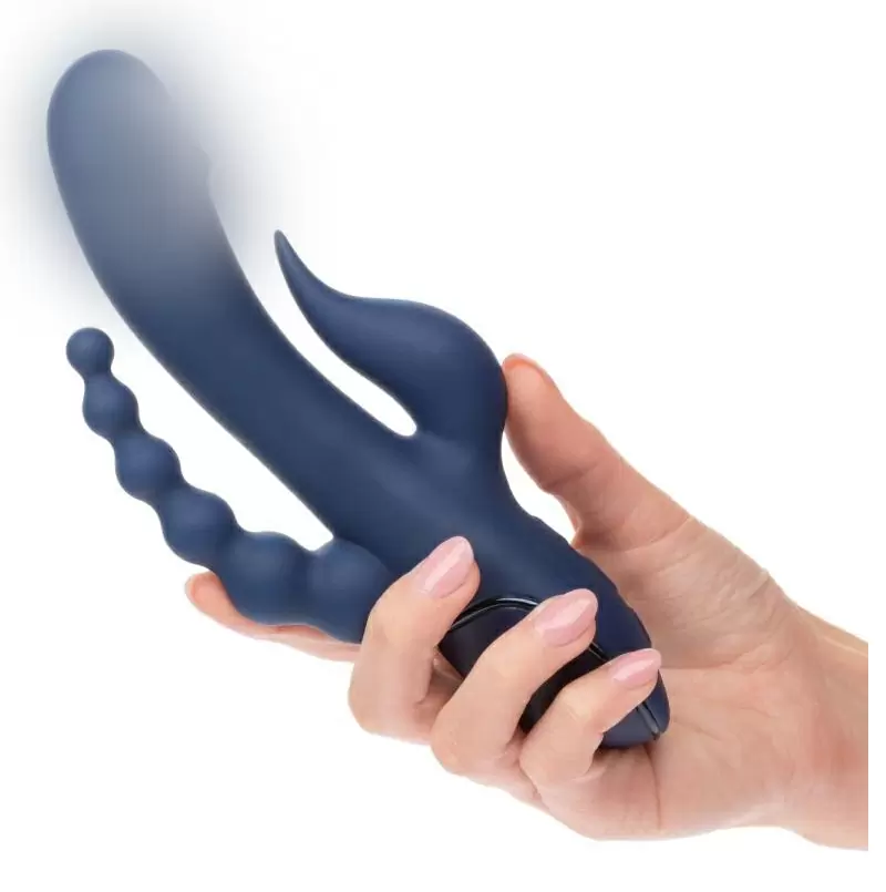 Тройной вибратор III Triple Orgasm, 20,5 см, 20 режимов, синий