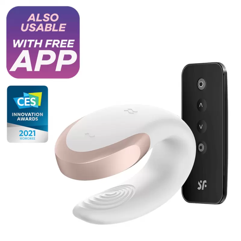 Парный вибратор Satisfyer Double Love с возможностью управления через пульт и приложение (белый)