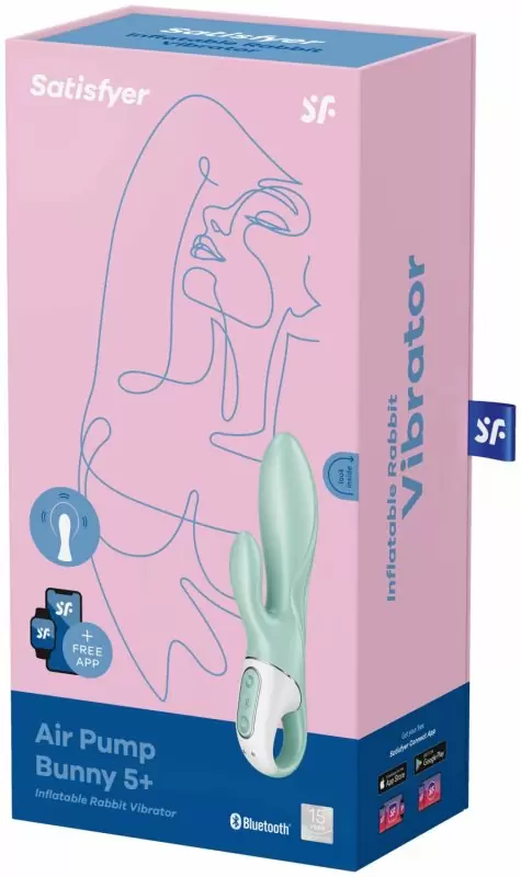 Надувающийся вибратор-кролик Satisfyer Air Pump Bunny 5, управление через приложение, 20,4 см, мятный