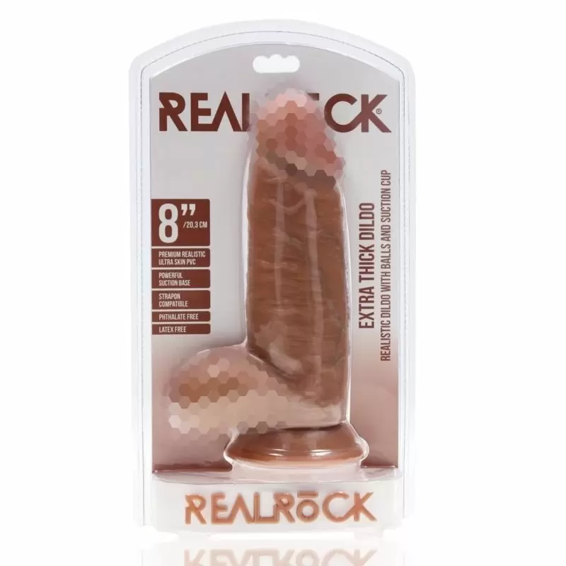 Реалистичный фаллоимитатор Shots Toys Extra Thick Straight with Balls с мошонкой, на присоске, с набухшими венами, 20,3 см х 6,6 см, ПВХ