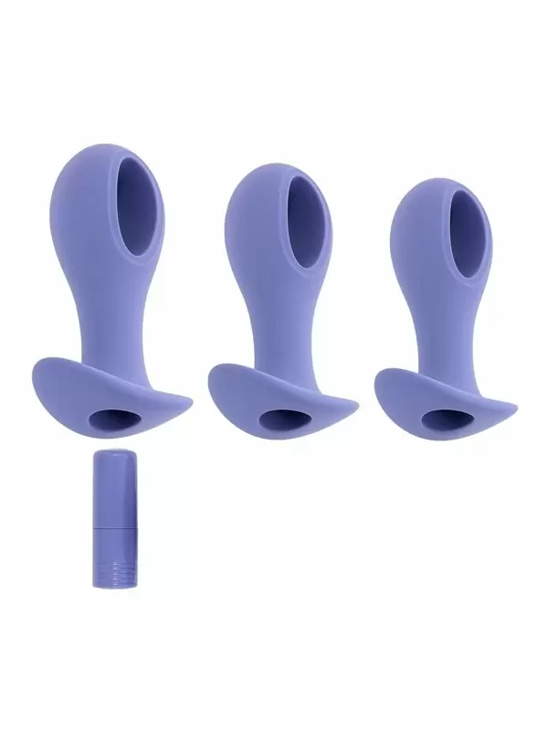 Набор анальных пробок Hole Punch Plug Set, с вибропулей, 3 размера, 10,3-11,6 см, силикон, синий
