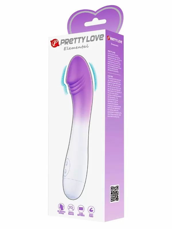 Рельефный вибратор Baile Elemental, 19 см, 30 режимов, силикон, белый с фиолетовым