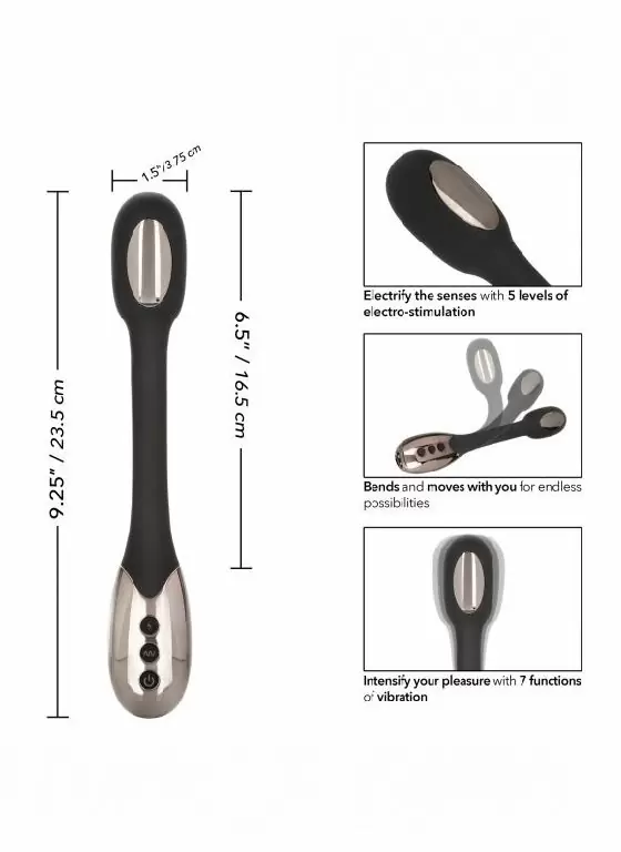 Гибкий вибратор с электростимуляцией Electro-Charge, 23,5 см, 12 режимов, черный
