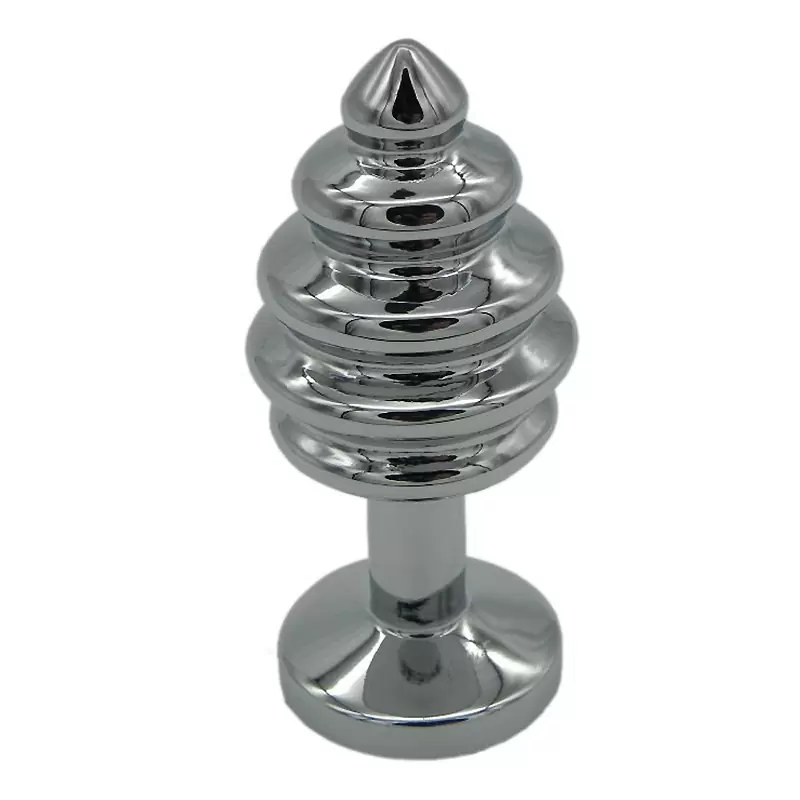 Анальная пробка Plug Silver Small ребристая c кристаллом – серебристый/голубой