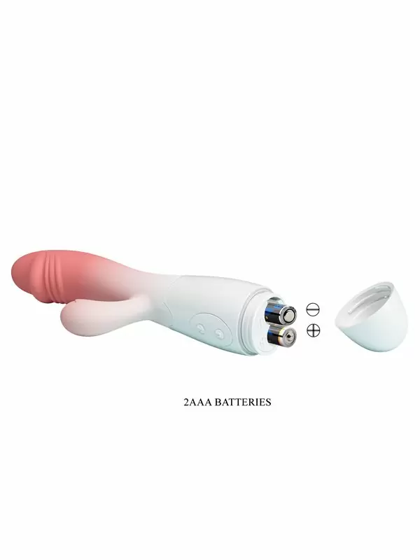 Ребристый вибратор-кролик Baile Snappy, 19 см, 30 режимов, силикон, белый с розовым