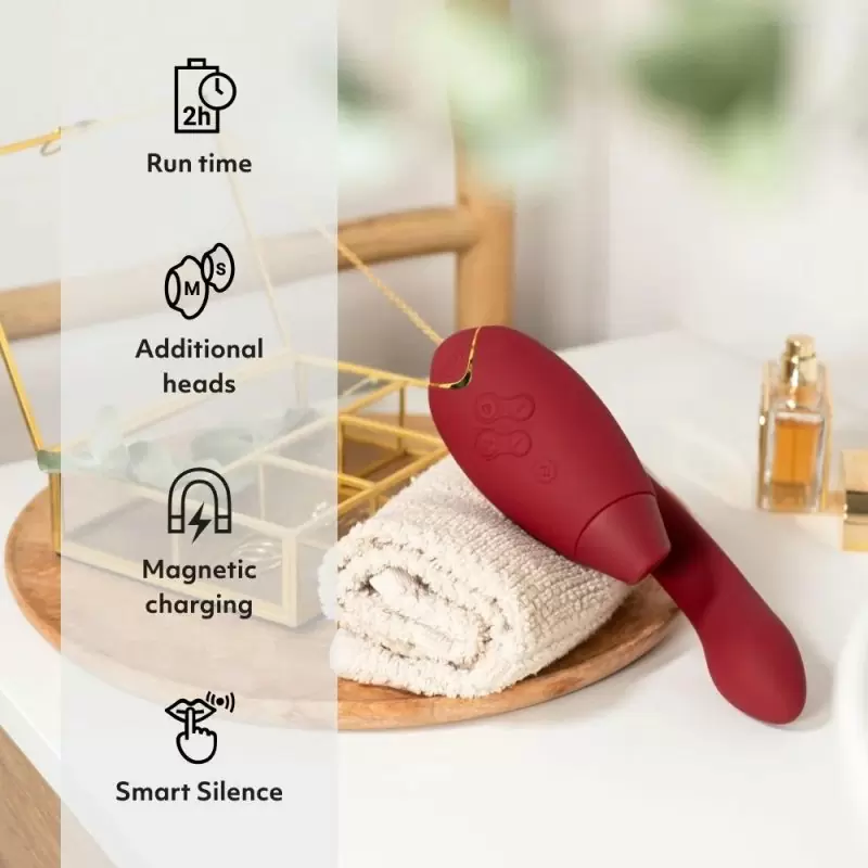 Инновационный вибратор-кролик Womanizer Duo 2 Petrol, технология Pleasure Air, бордовый