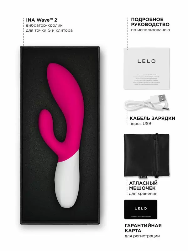 Яркий вибратор-кролик Lelo Ina Wave 2, 20 см, силикон, розовый