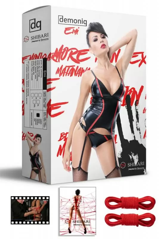 Комплект из матовой кожи Demoniq Emi Shibari с веревками для связывания - черный, M