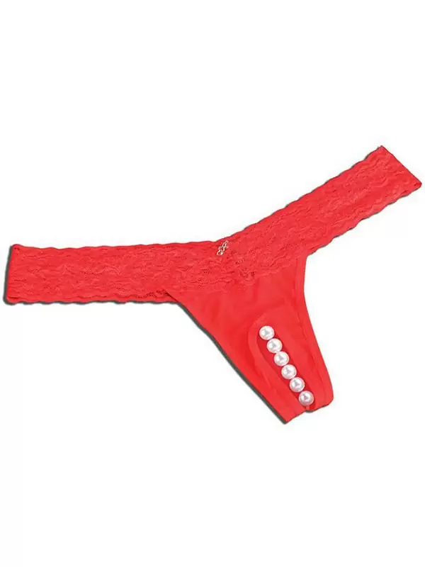 Трусики-тонг с жемчужной нитью – красный, M/L