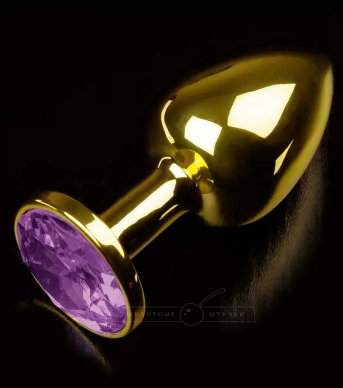Маленькая анальная пробка 252 Small Gold Purple с кристаллом – золотой с фиолетовым