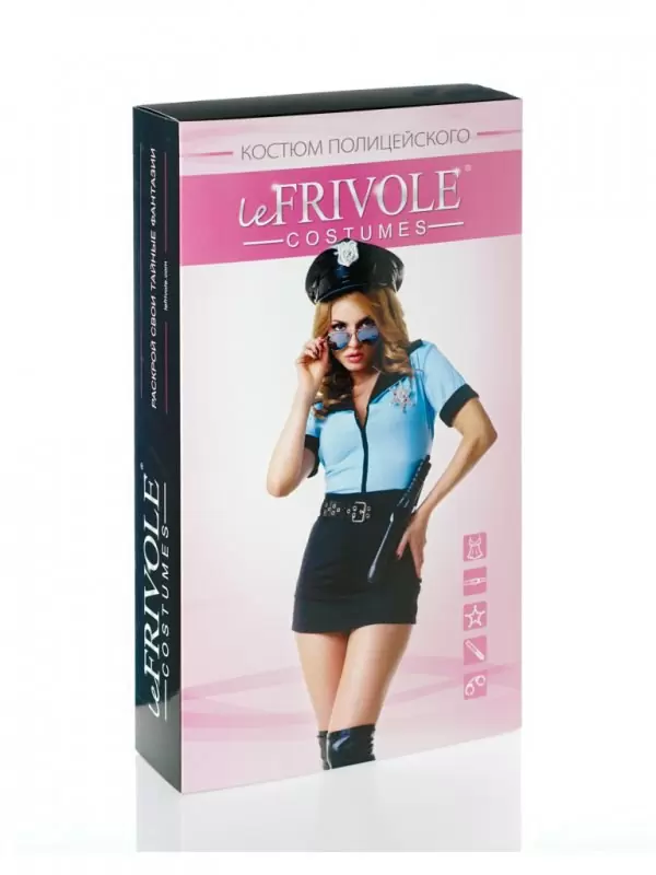 Эротический игровой костюм Le Frivole Грязный Коп – черный с голубым, L/XL