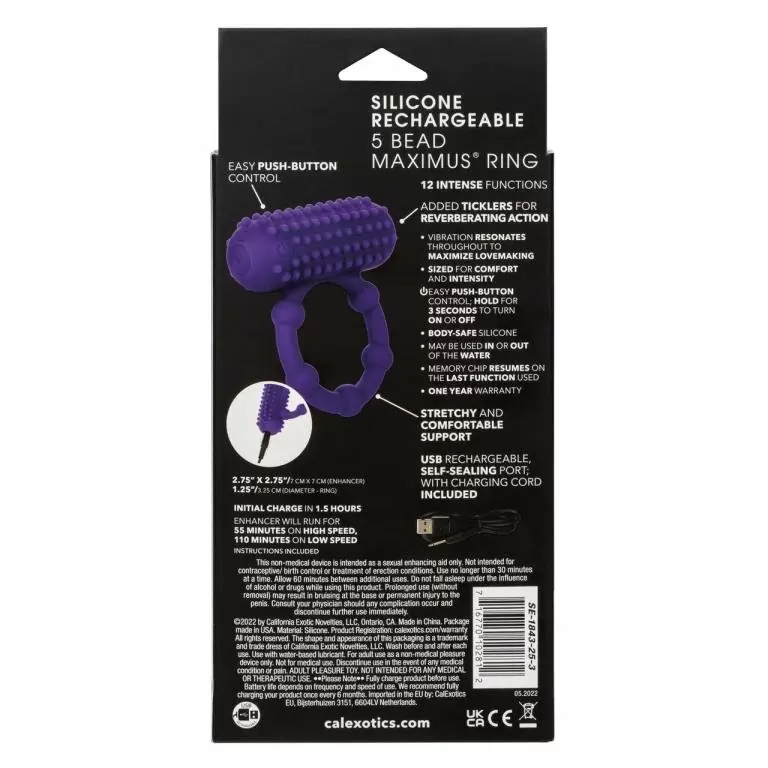 Эрекционное виброкольцо Silicone Rechargeable 5 Bead Maximus Ring