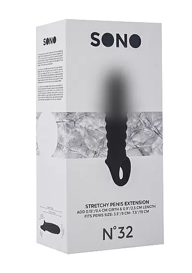 Реалистичная увеличивающая насадка закрытого типа с кольцом для фиксации на мошонке No.32 Stretchy Penis Extension, 19 см, черный
