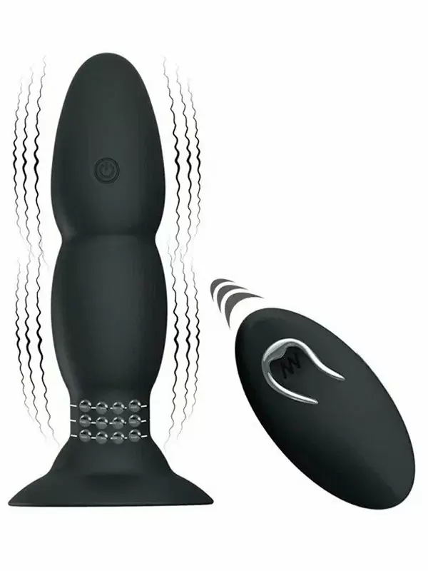 Анальная пробка Pretty Love, 14 см, 4 режима, с ротацией, с пультом Д/У, черный