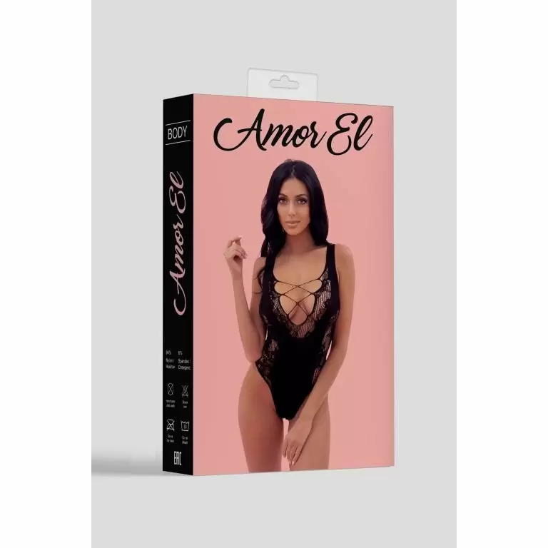 Набор: сексуальный боди, размер S/L, с V-образным воротником, черный и кляп с пробкой, диаметр 3.8 см, черный