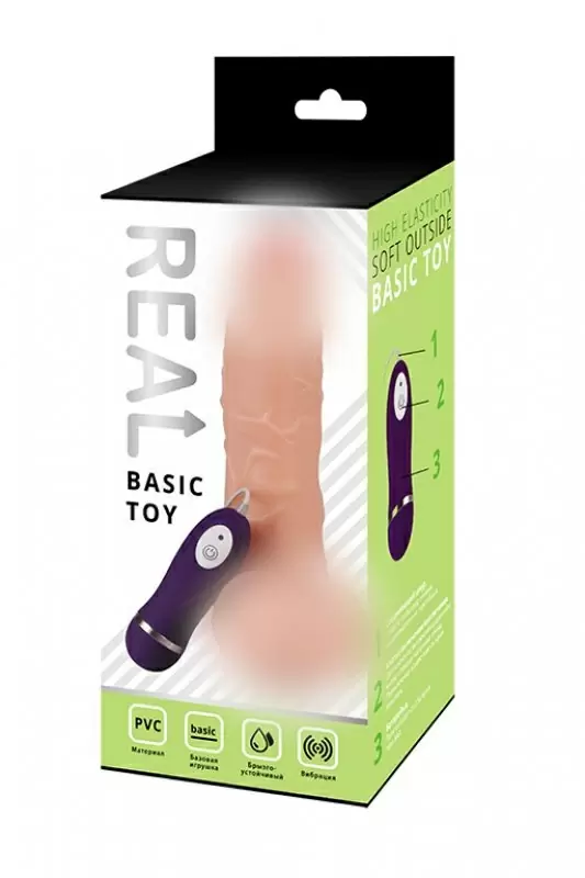 Реалистичный вибратор Real Basic, с проводным пультом, 21 см, 10 режимов, телесный