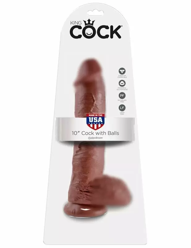 Реалистичный фаллоимитатор-гигант Pipedream King Cock 10 Cock with Balls, с мошонкой, 26,7 см, ПВХ, коричневый