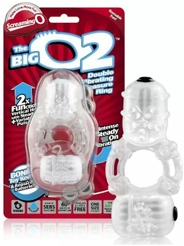 Эрекционное кольцо Screaming O - Big O 2 с двойной вибрацией – прозрачный
