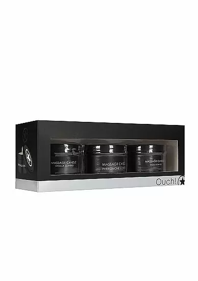 Набор массажных свечей с ароматои розы, ванили и феромонов Massage Candle Set, 3 шт по 60 мл