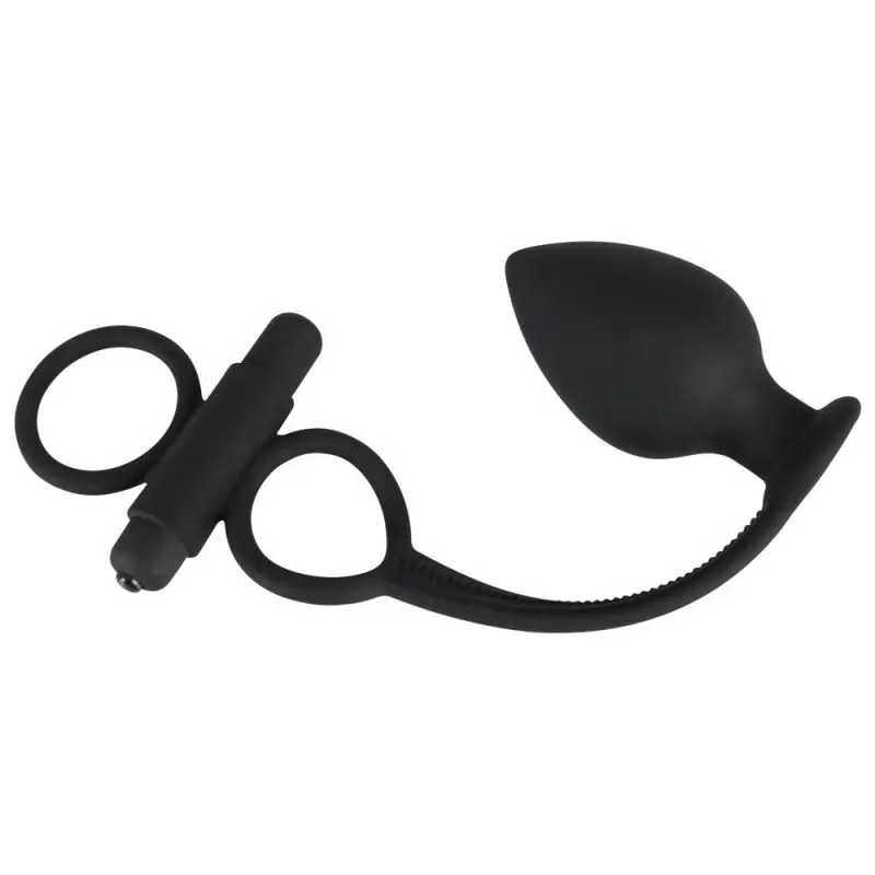 Анальная втулка Black Velvets с виброкольцами для пениса – черный