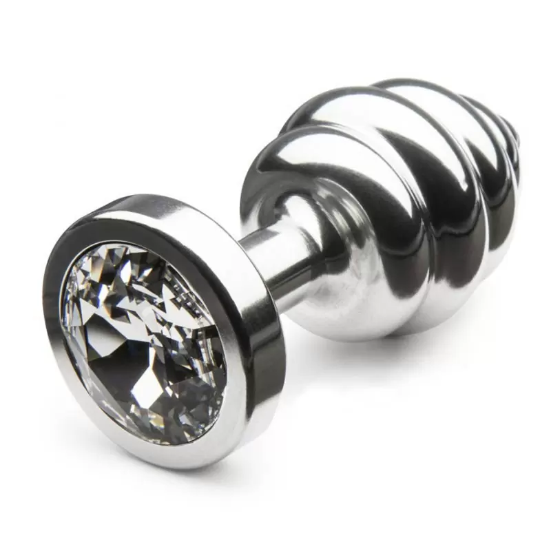 Рельефная анальная пробка Anni Ano T2 с большим кристаллом Сваровски – серебристый