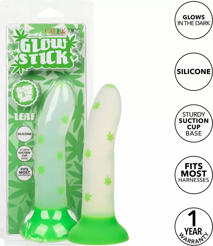 Светящийся фаллоимитатор California Exotic Novelties Glow Stick Leaf, 15,2 см, силикон, белый с зелёным