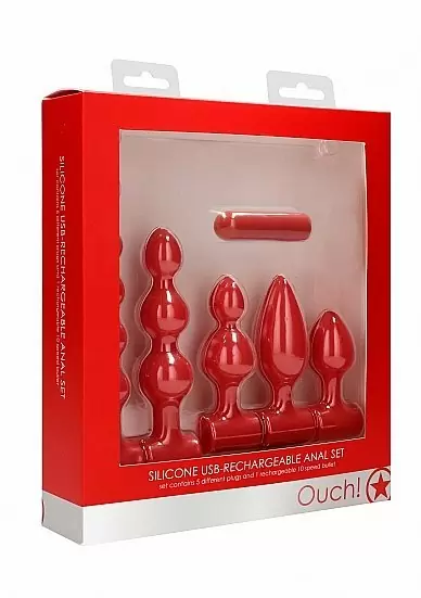 Набор анальных стимуляторов USB-Rechargeable Anal Set — красный, с зарядкой