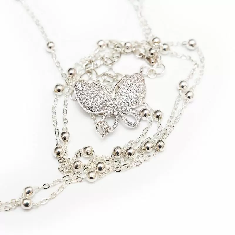 Серебристое колье на тело ручной работы с кристаллами Сваровски Dolce Piccante Golden Farfalla - S