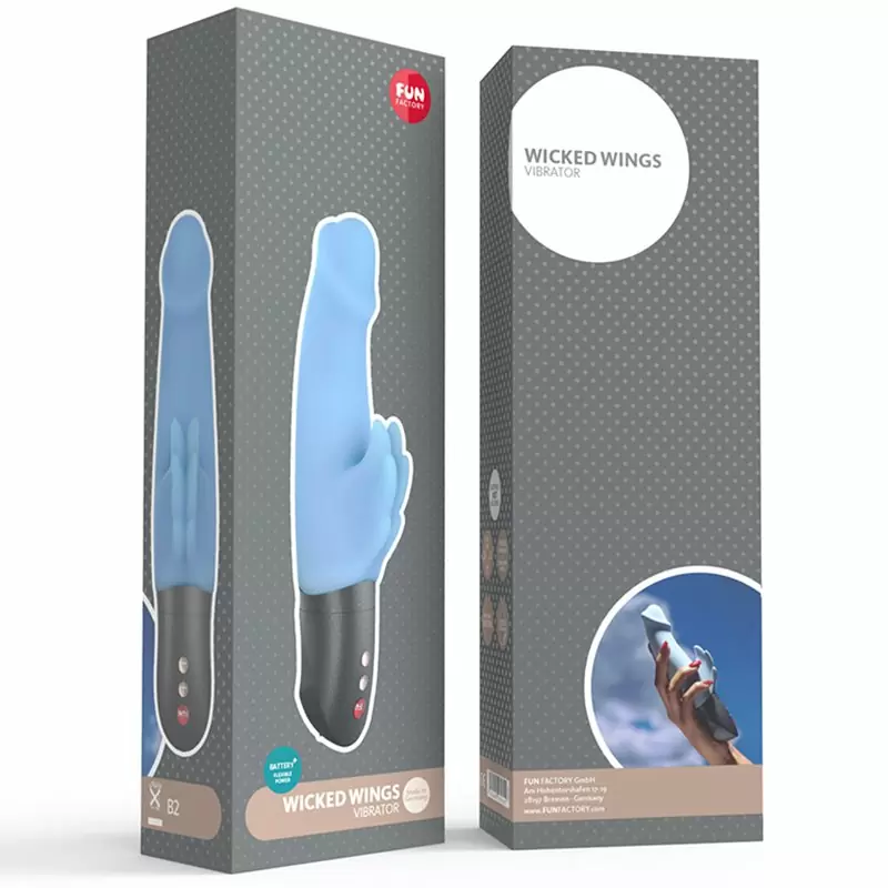 Рельефный вибратор-кролик Fun Factory Wicked Wings, 6 режимов, 19,8 см, силикон, голубой